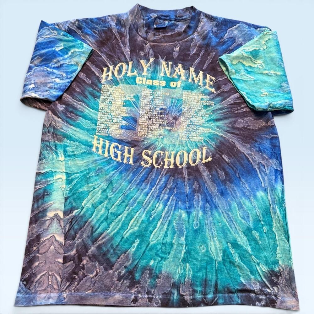 Vintage Holy Name High School Shirt Mens XL Blue Tie Dye Jewel Tones T-Shirt